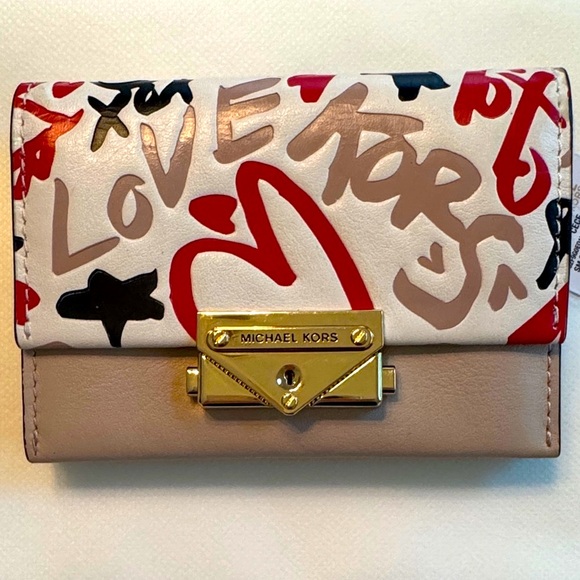 Michael Kors Love Graffiti Wallet - Red, Black, Brown NWT - Picture 1 of 5